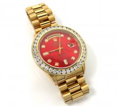 Rolex day date 36mm 18k yellow gold custom red diamond bezel and dial 3.50ct 