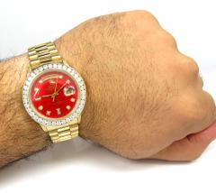 Rolex day date 36mm 18k yellow gold custom red diamond bezel and dial 3.50ct 