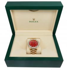 Rolex day date 36mm 18k yellow gold custom red diamond bezel and dial 3.50ct 
