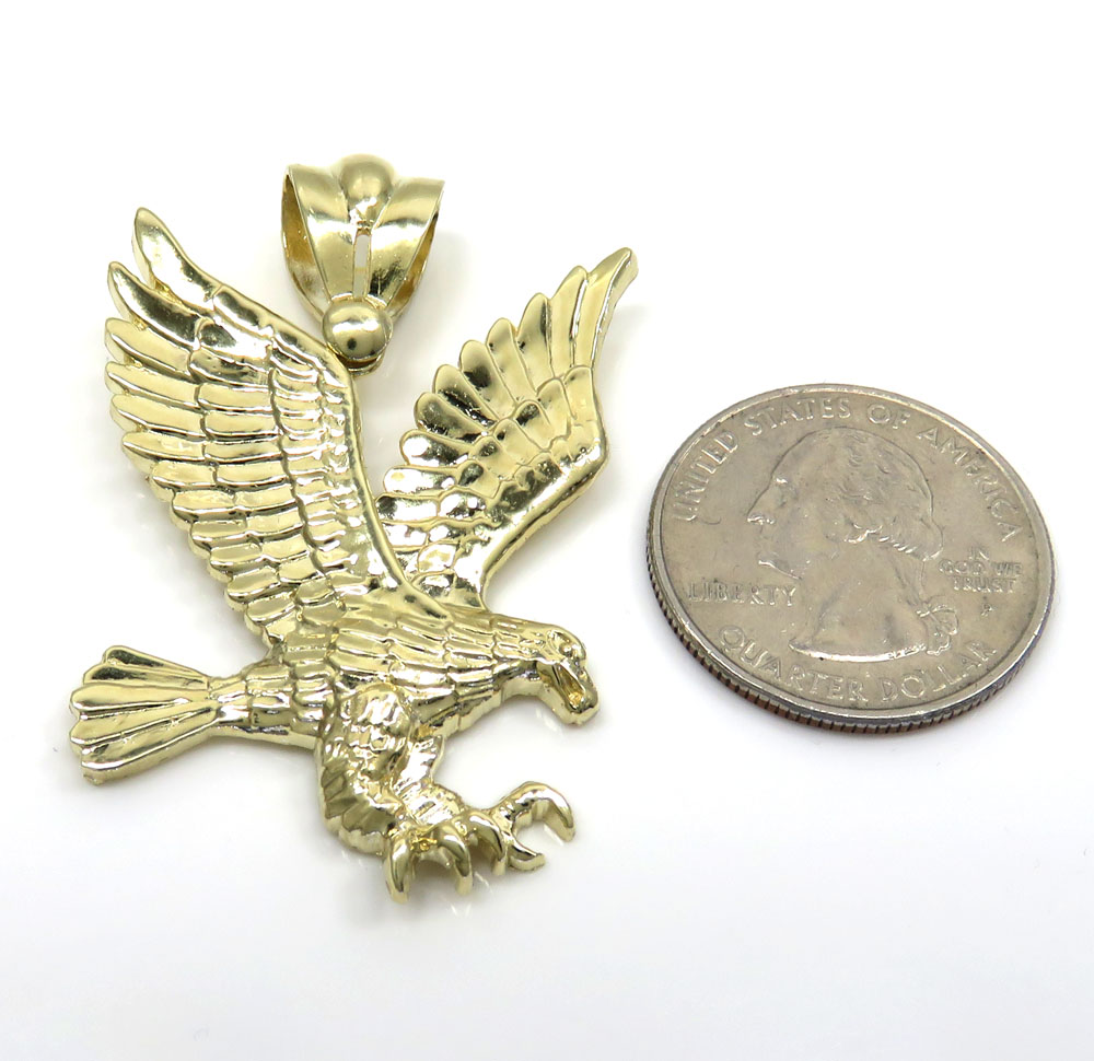 14k yellow gold medium diamond cut flying eagle pendant - Image 2