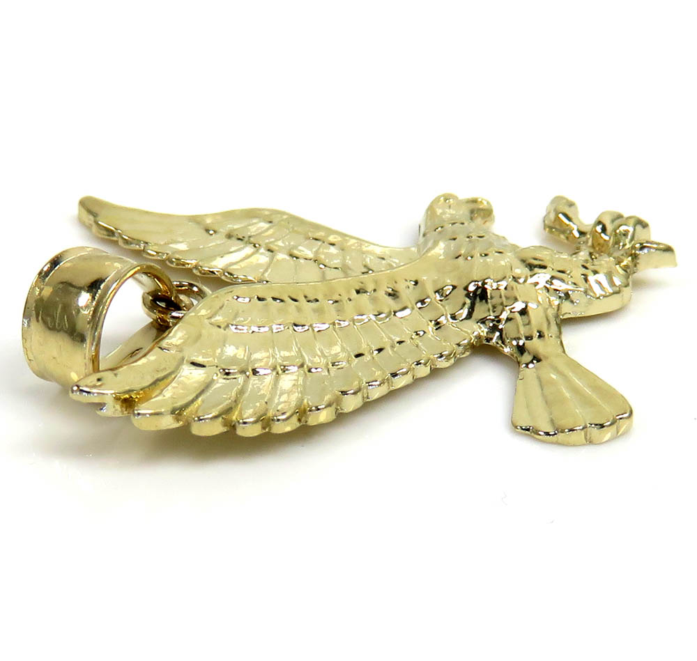 14k yellow gold medium diamond cut flying eagle pendant - Image 3