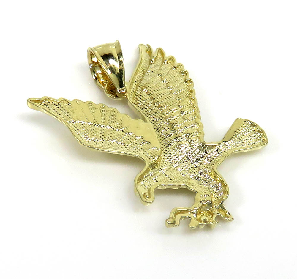 14k yellow gold medium diamond cut flying eagle pendant - Image 4