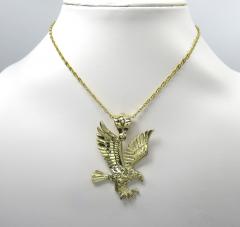 14k yellow gold medium diamond cut flying eagle pendant