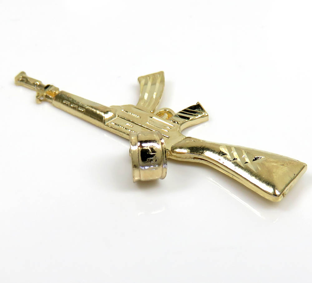 14k yellow gold small solid ak-47 rifle pendant 