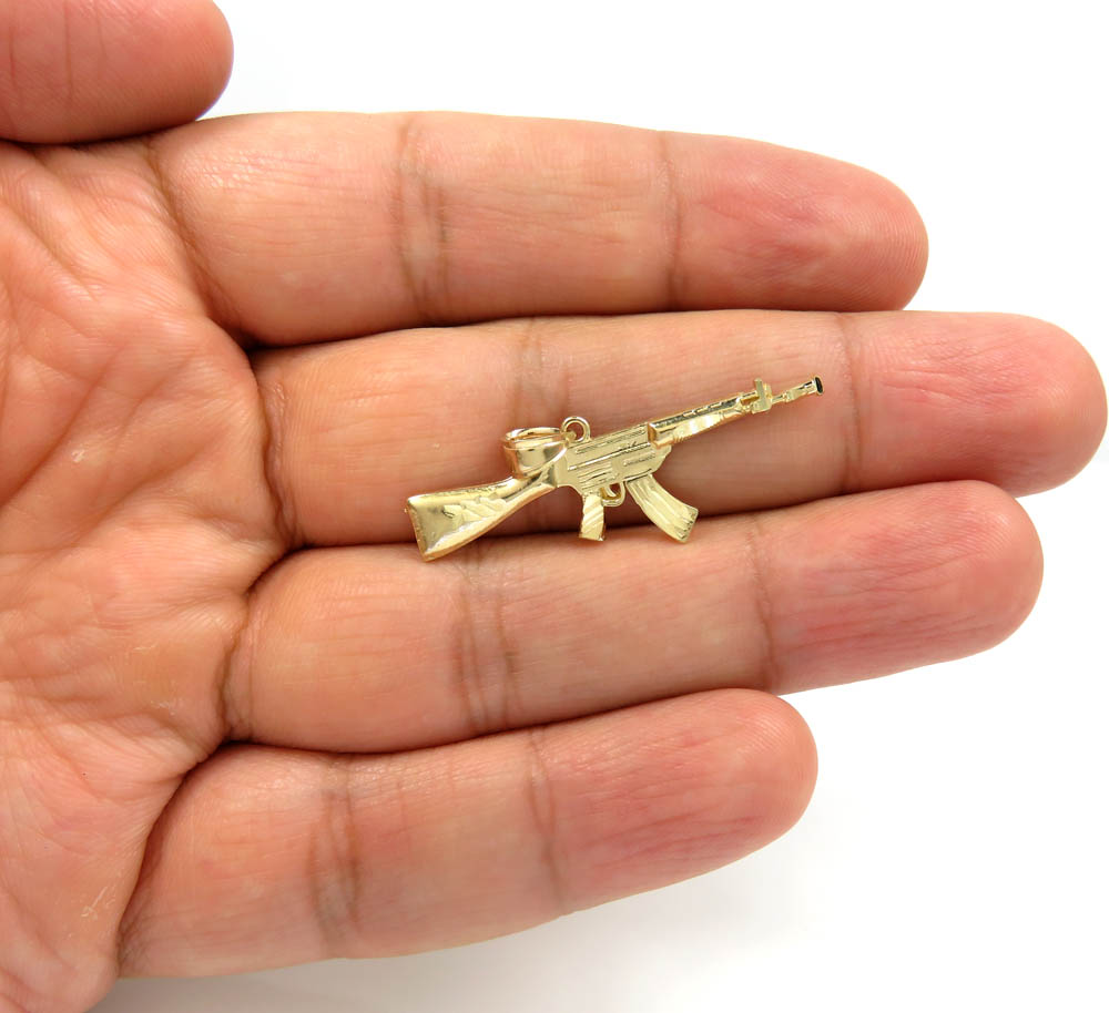 14k yellow gold small solid ak-47 rifle pendant 