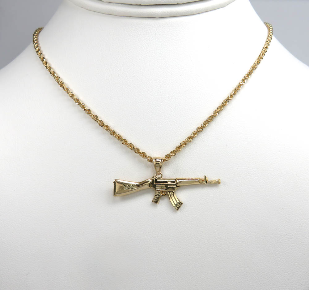 14k yellow gold small solid ak-47 rifle pendant  - Image 6