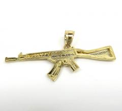 14k yellow gold small solid ak-47 rifle pendant 