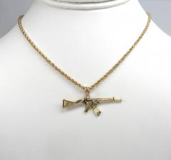 14k yellow gold small solid ak-47 rifle pendant 