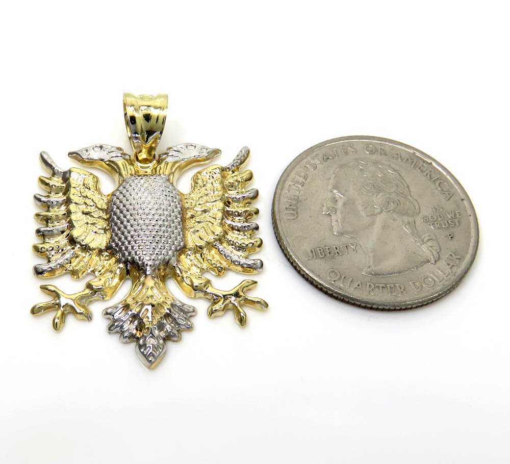 10k two tone gold diamond cut albanian eagle pendant