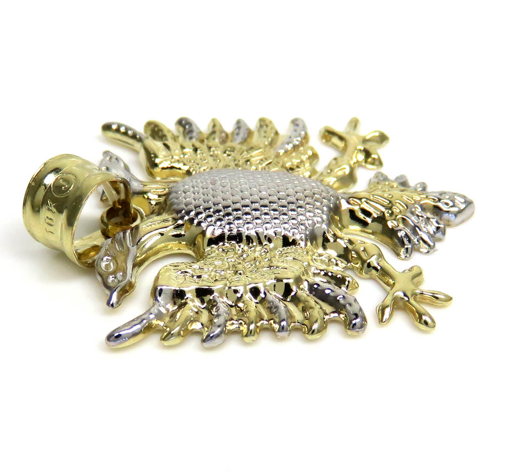 10k two tone gold diamond cut albanian eagle pendant