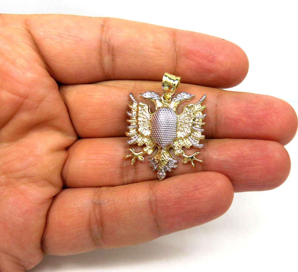 10k two tone gold diamond cut albanian eagle pendant - Image 5