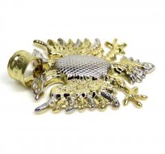 10k two tone gold diamond cut albanian eagle pendant