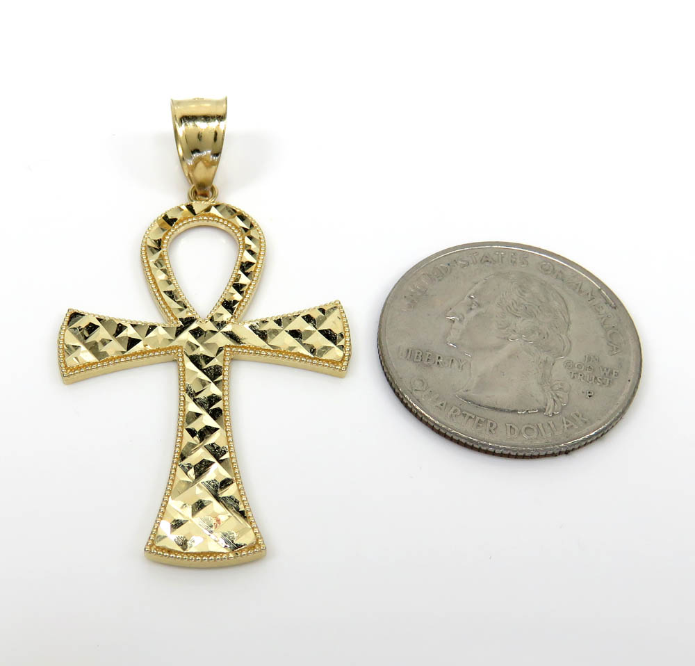 14k yellow gold large diamond cut fancy ankh cross - Image 2
