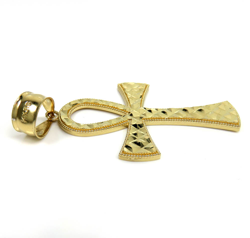 14k yellow gold large diamond cut fancy ankh cross 