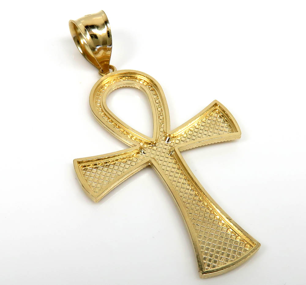 14k yellow gold large diamond cut fancy ankh cross - Image 4