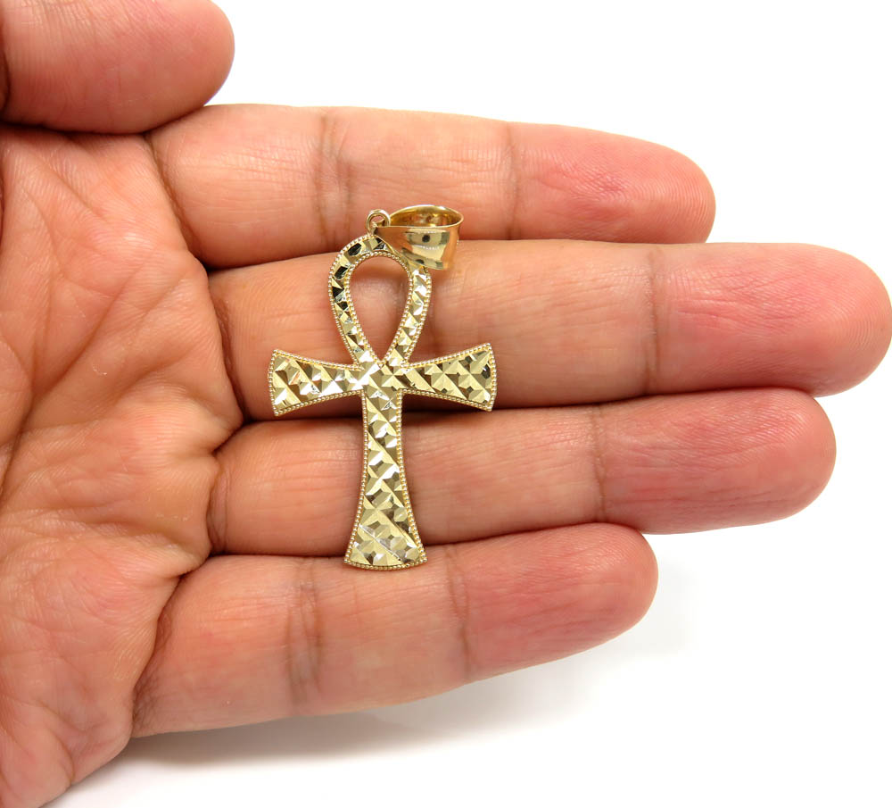 14k yellow gold large diamond cut fancy ankh cross - Image 5