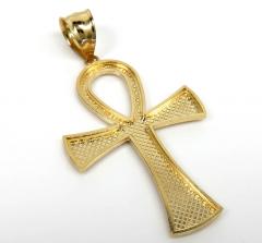 14k yellow gold large diamond cut fancy ankh cross 