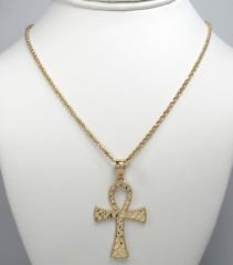14k yellow gold large diamond cut fancy ankh cross 