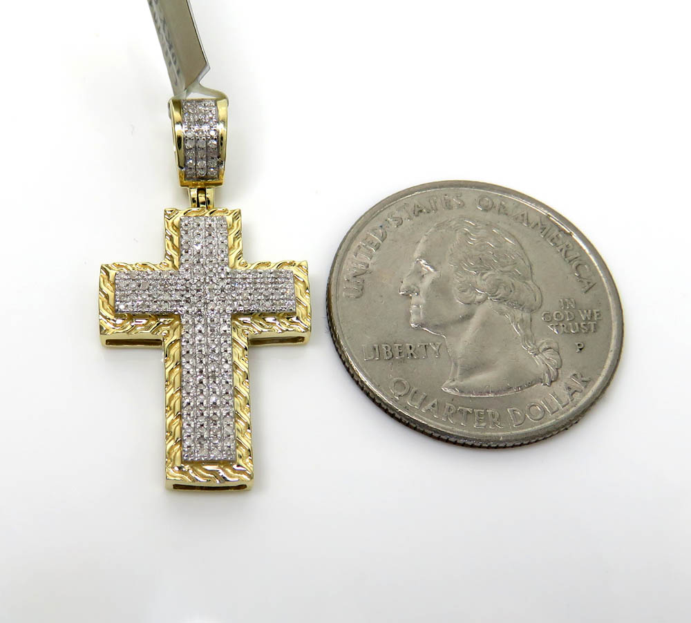 10k gold double layered diamond 4 row mini cross 0.26ct