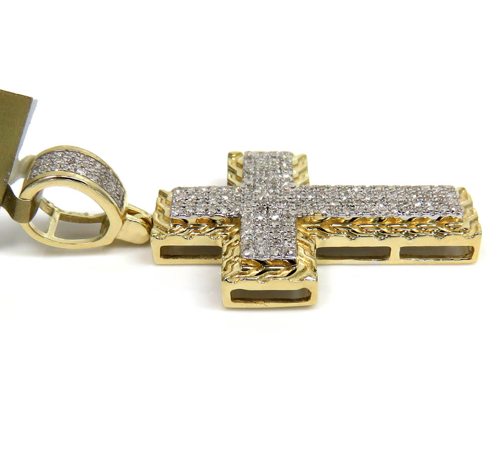 10k gold double layered diamond 4 row mini cross 0.26ct