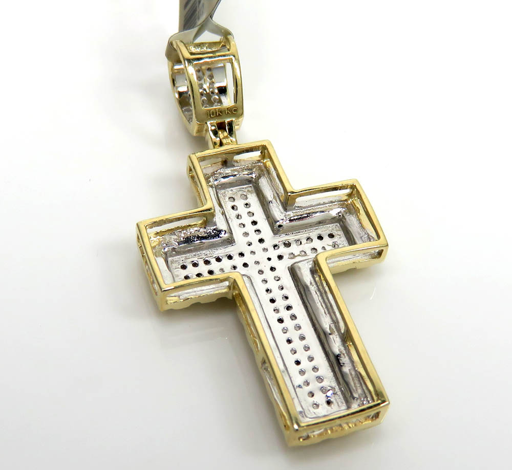 10k gold double layered diamond 4 row mini cross 0.26ct