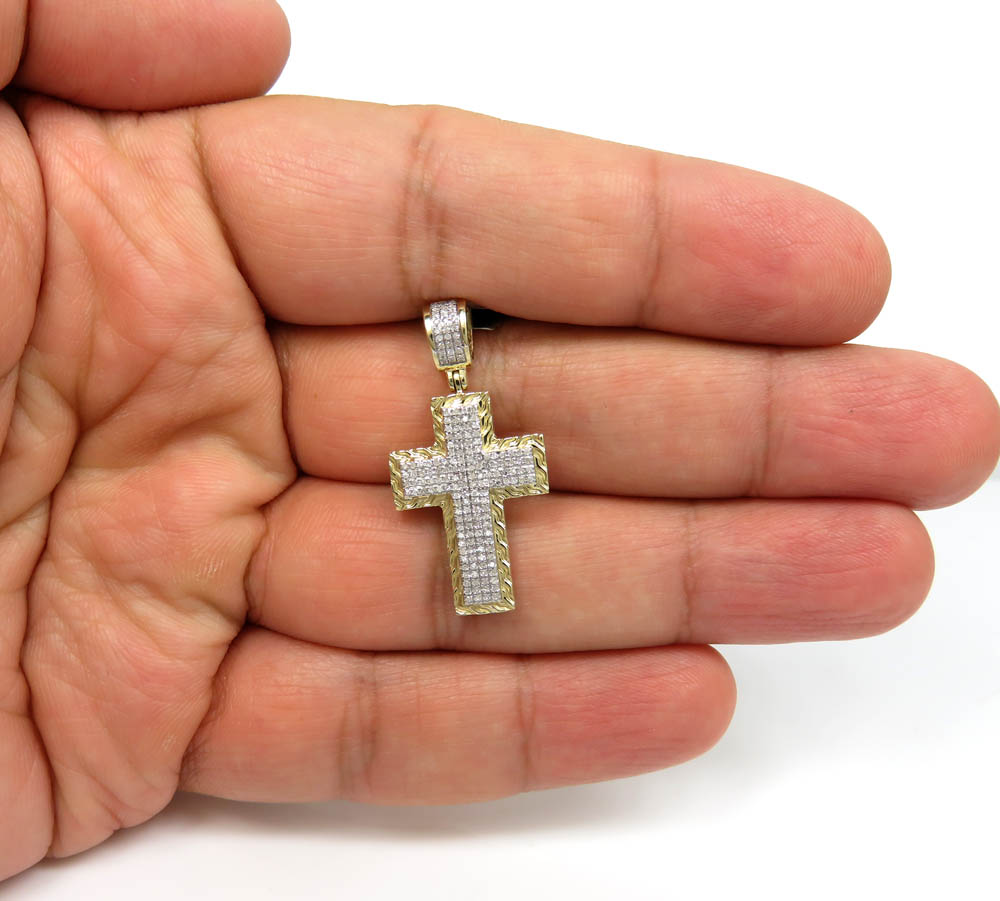 10k gold double layered diamond 4 row mini cross 0.26ct