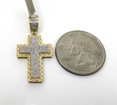 10k gold double layered diamond 4 row mini cross 0.26ct