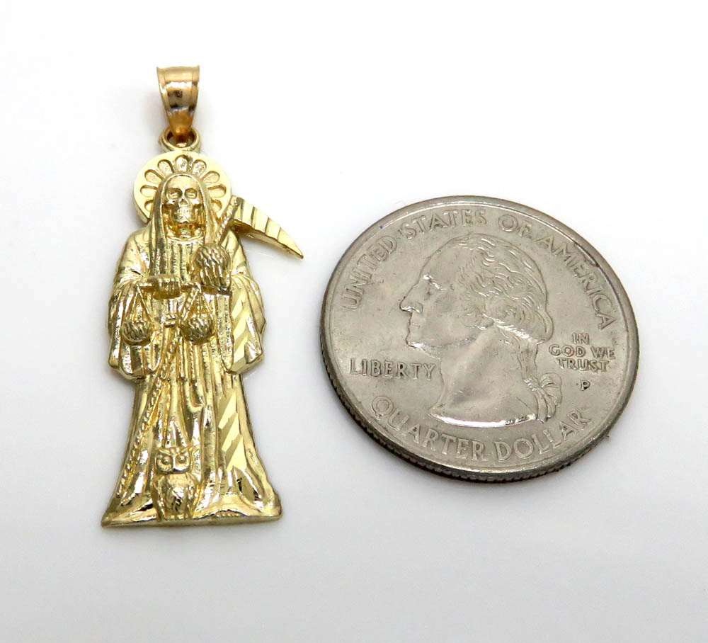 10k yellow gold small halo grim reaper pendant 