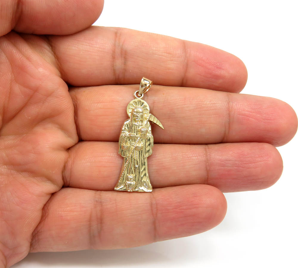 10k yellow gold small halo grim reaper pendant - Image 5