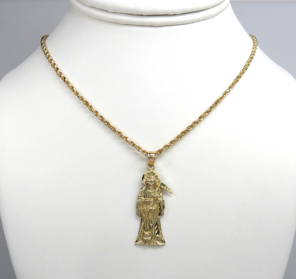 10k yellow gold small halo grim reaper pendant 