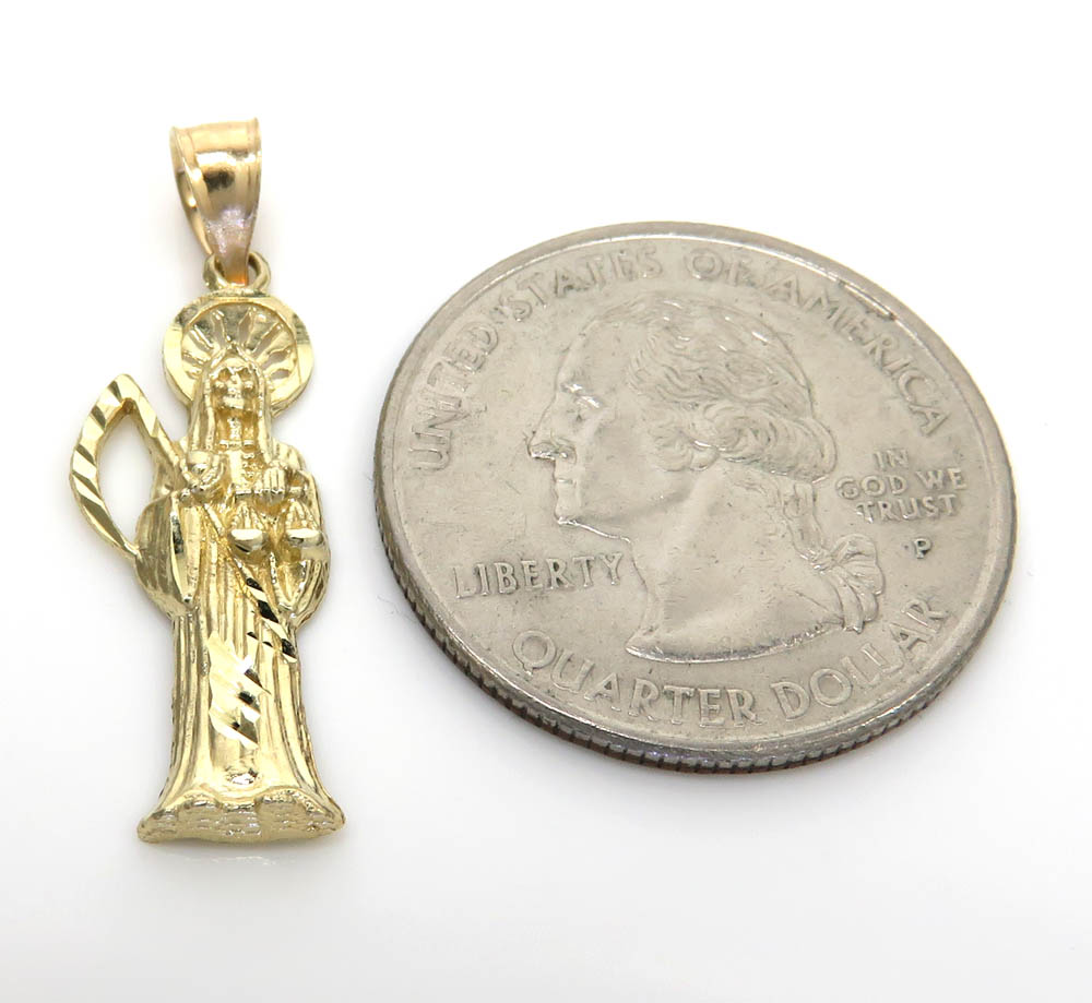 10k yellow gold mini halo grim reaper pendant 