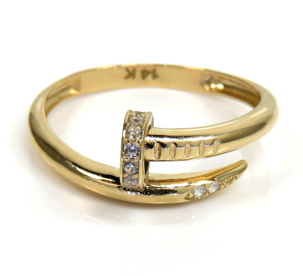 14k yellow gold cz nail ring 0.10ct