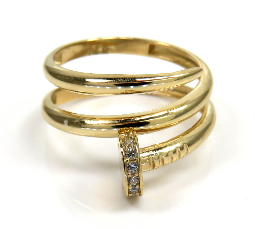 14k yellow gold double loop cz nail ring 0.10ct