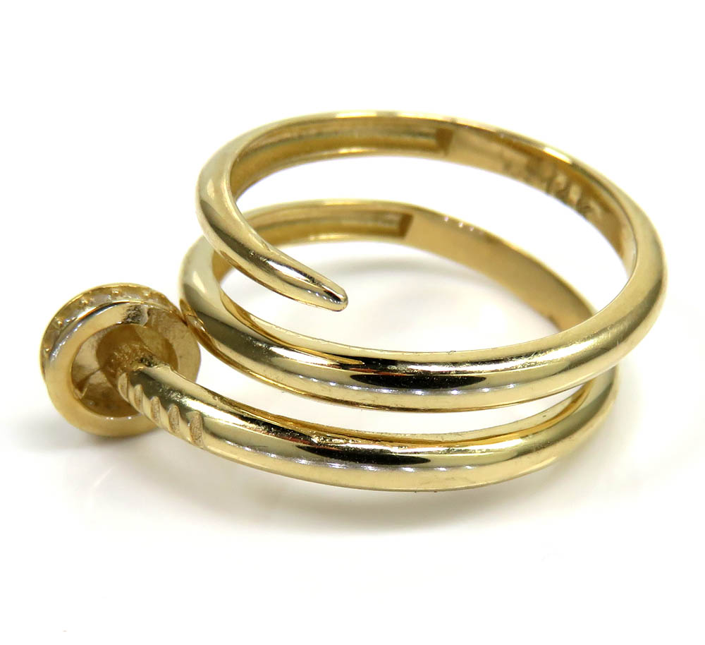 14k yellow gold double loop cz nail ring 0.10ct