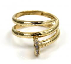 14k yellow gold double loop cz nail ring 0.10ct