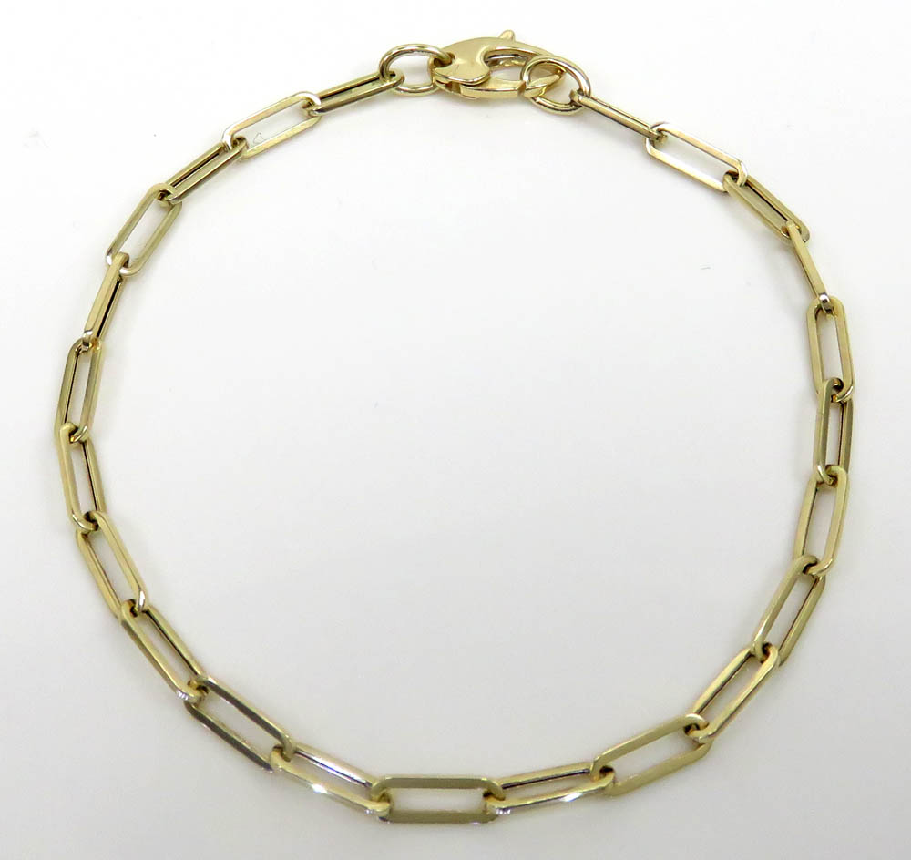 14k yellow gold hollow paper clip bracelet 7.50 inch 3mm