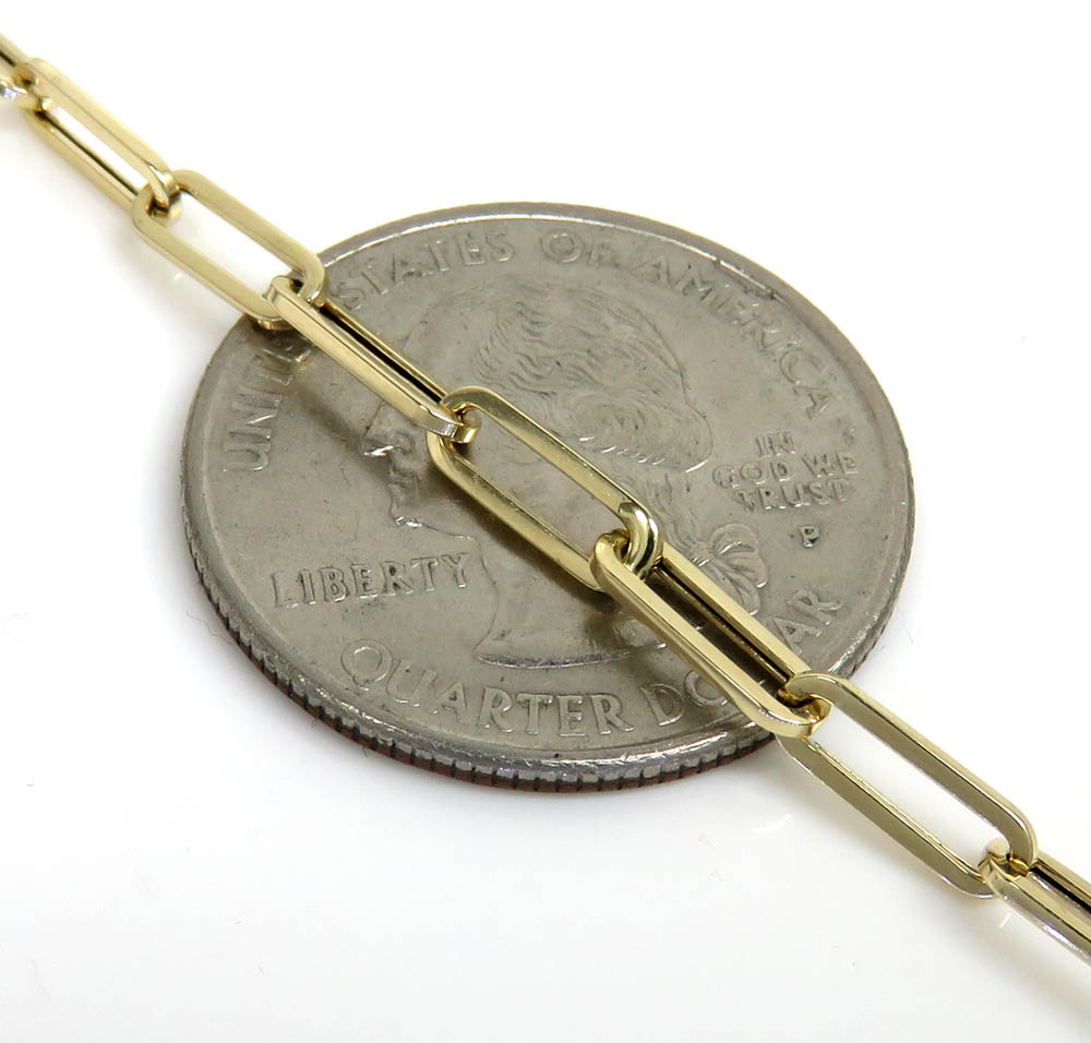 14k yellow gold hollow paper clip bracelet 7.50 inch 3mm - Image 3