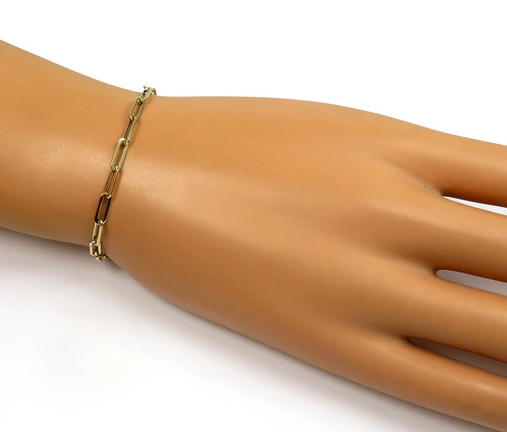 14k yellow gold hollow paper clip bracelet 7.50 inch 3mm