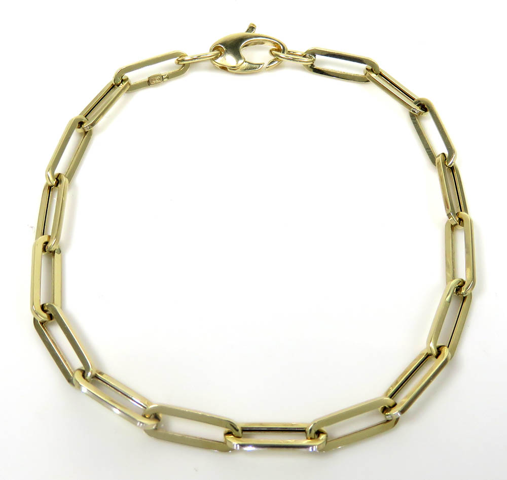 14k yellow gold hollow paper clip bracelet 7.25 inch 4mm - Image 2