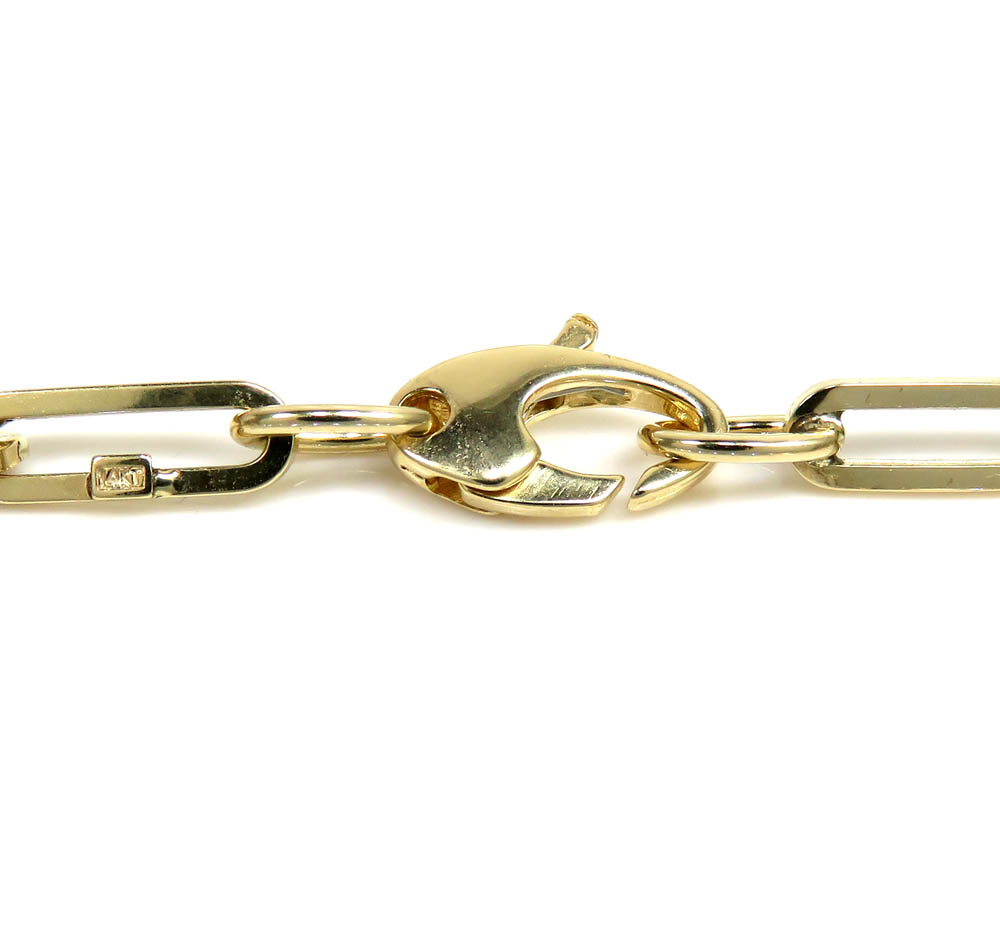 14k yellow gold hollow paper clip bracelet 7.25 inch 4mm