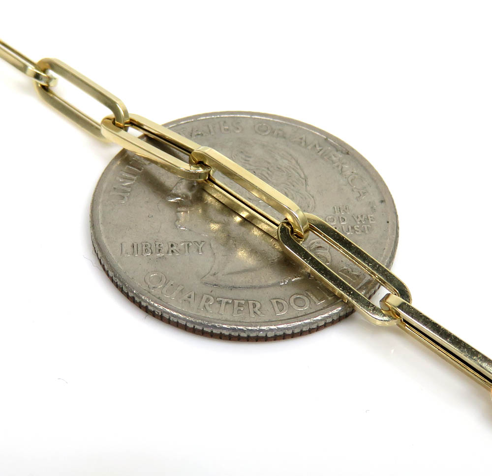 14k yellow gold hollow paper clip bracelet 7.25 inch 4mm