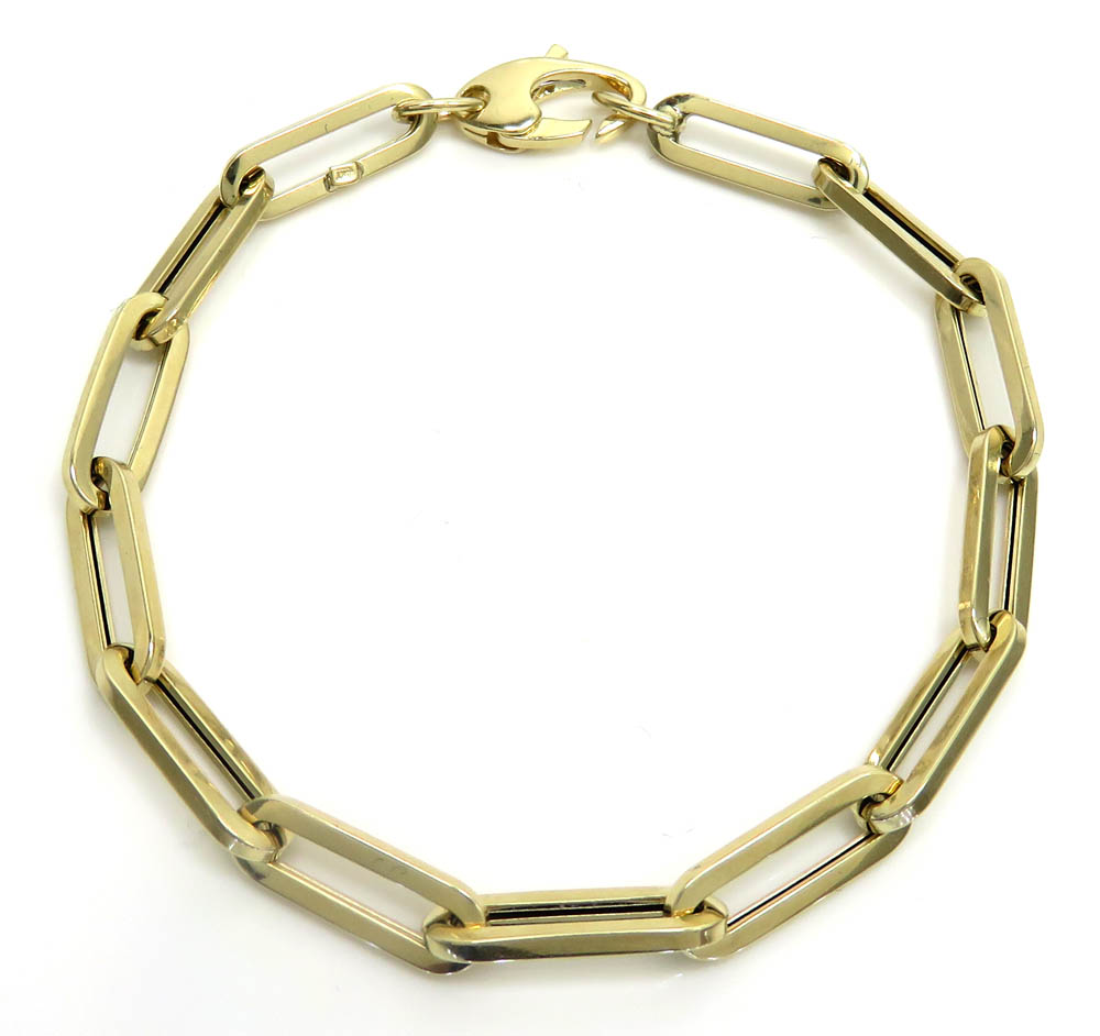 14k yellow gold hollow paper clip bracelet 7.50 inch 5mm - Image 2