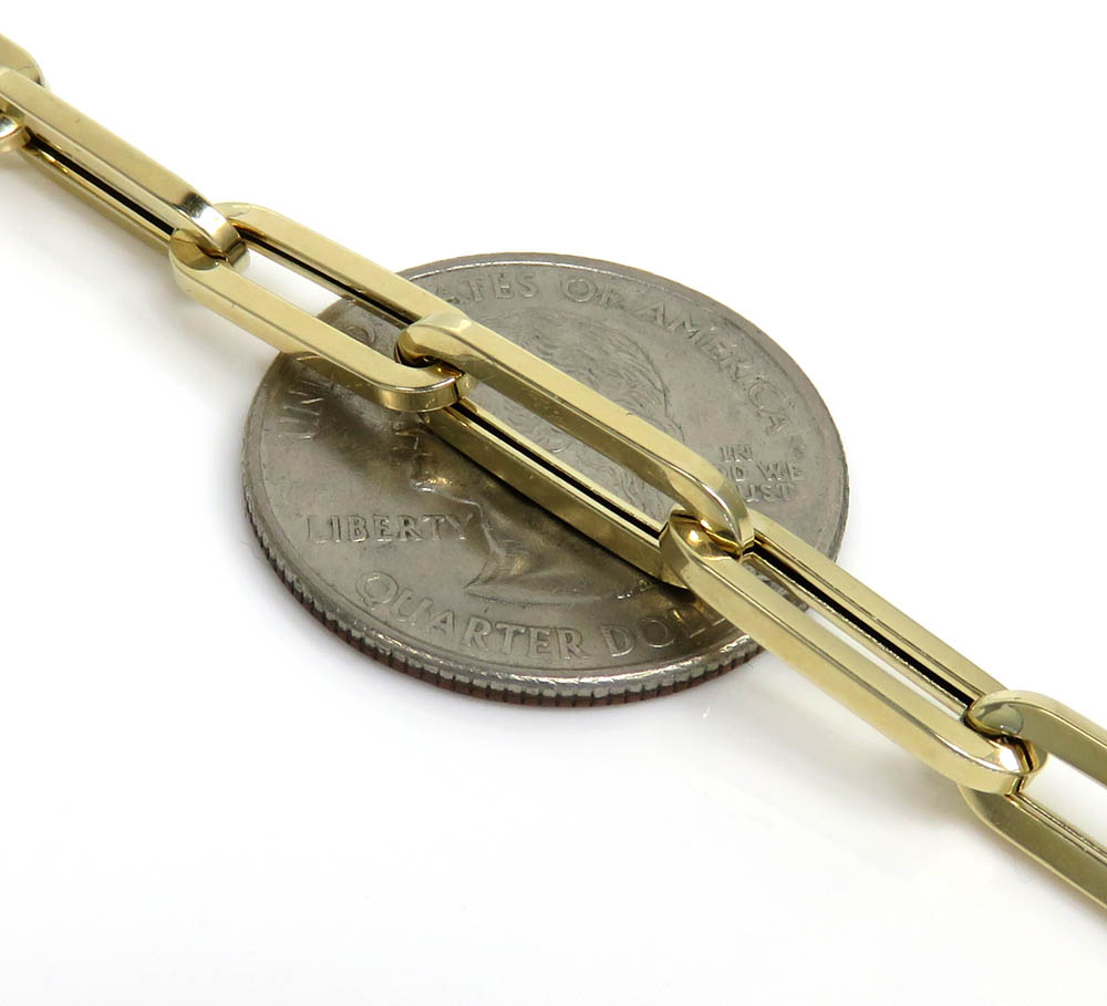 14k yellow gold hollow paper clip bracelet 7.50 inch 5mm