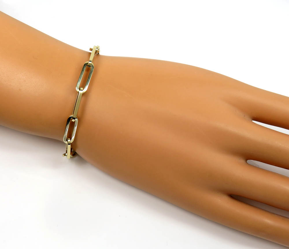 14k yellow gold hollow paper clip bracelet 7.50 inch 5mm - Image 5