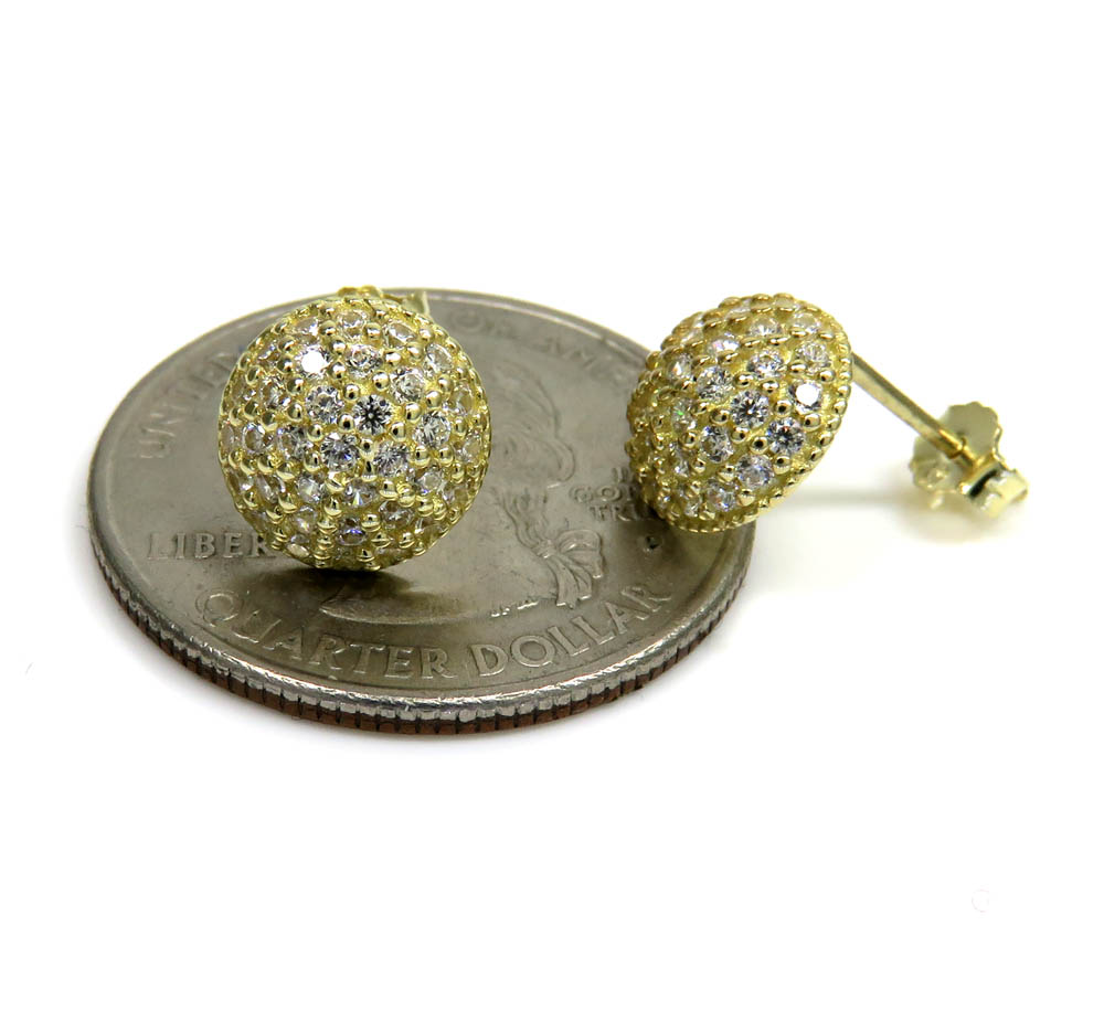 10k yellow gold 9mm cz sphere earrings 1.00ct - Image 3