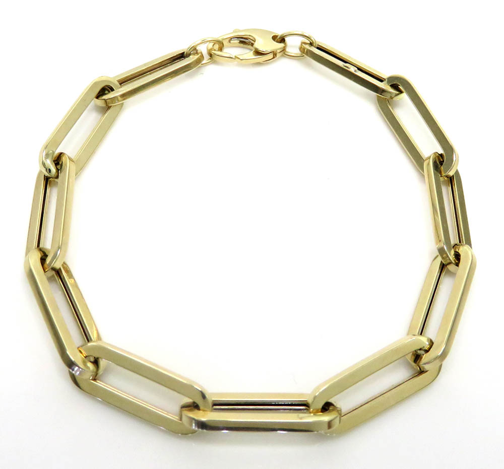 14k yellow gold hollow paper clip bracelet 7.75 inch 6.5mm