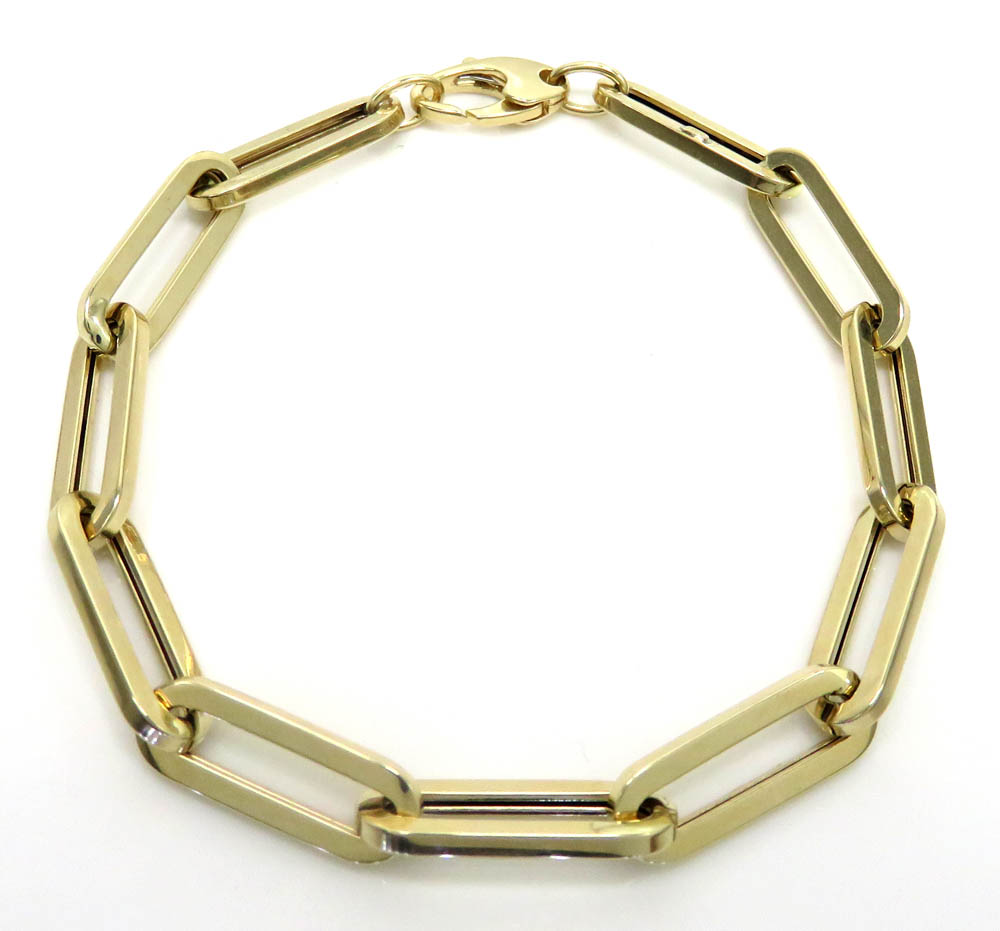 14k yellow gold hollow paper clip bracelet 7.75 inch 6.5mm - Image 2