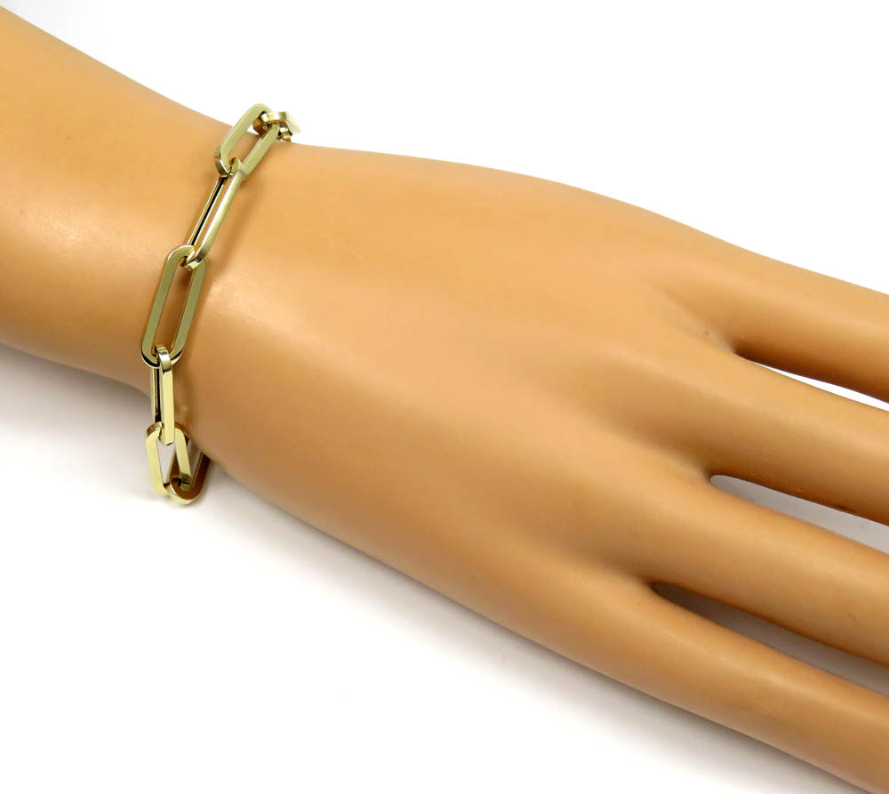 14k yellow gold hollow paper clip bracelet 7.75 inch 6.5mm