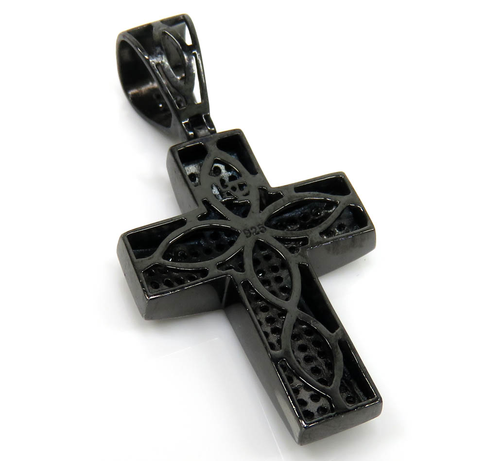 Black sterling silver black diamond short cross 2.49ct