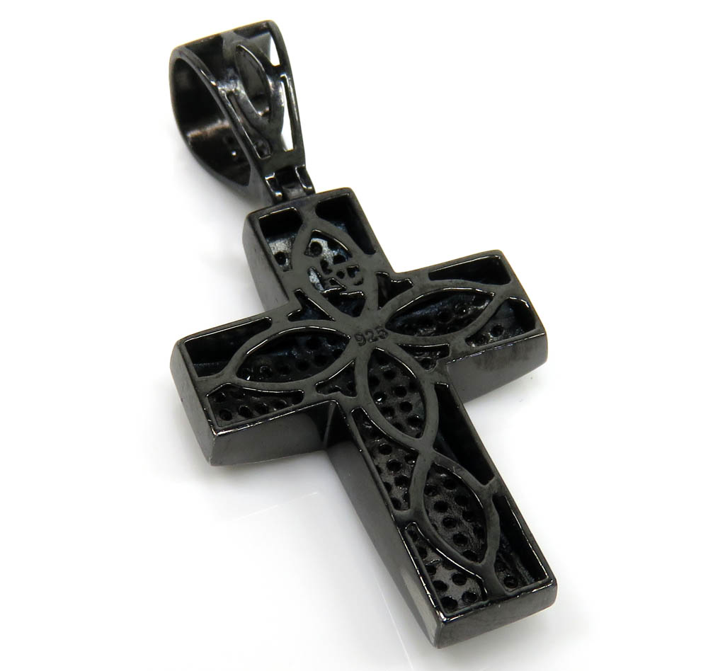 Black sterling silver black diamond short cross 2.49ct